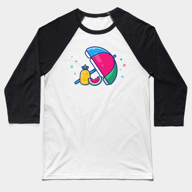 Umbrella With Pineapple And Watermelon Cartoon Baseball T-Shirt by Catalyst Labs